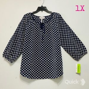 1X - NWT Blue Plaid 3/4 Raglan Sleeve Top